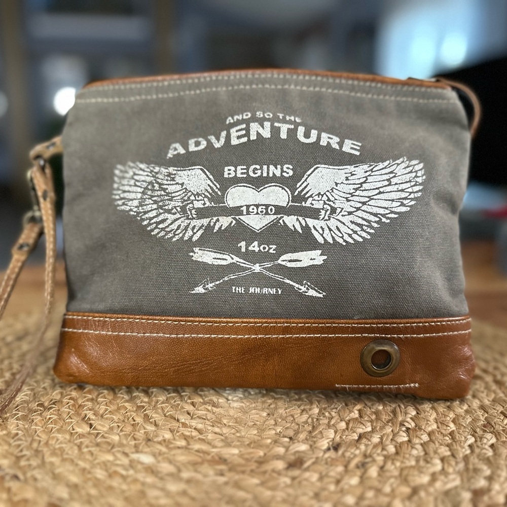 Myra Bag Brown and Tan Adventure Wristlet